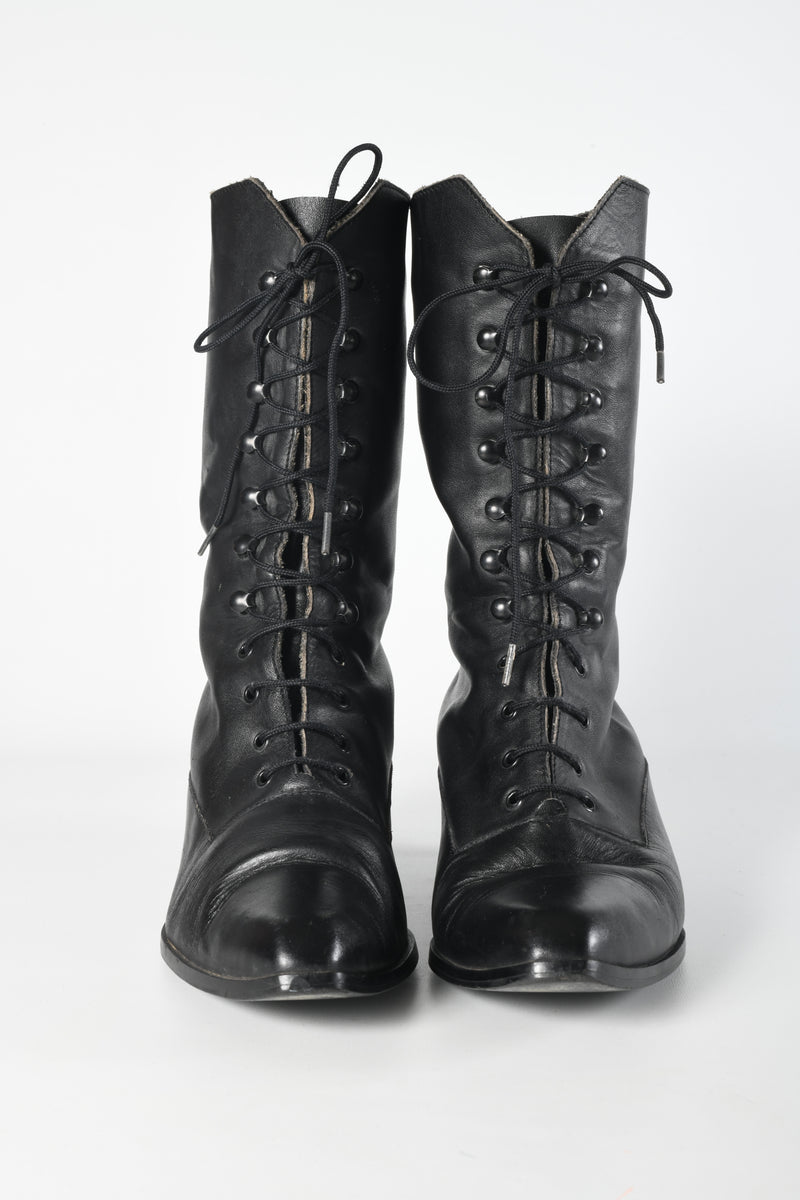 80s Black Leather Lace-Up Ankle Boot, Clarus