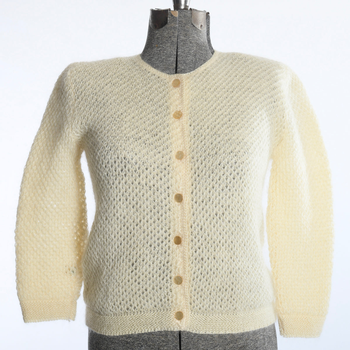 Vintage 1950s Small Cream Mohair Wool Cardigan Sweater | by