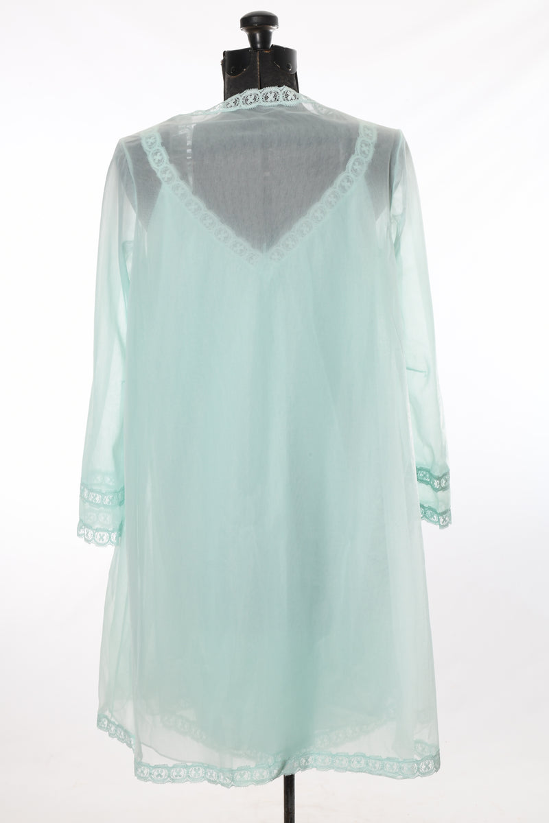 Vintage 1960s Pale Green Sheer Babydoll Nightgown, Small