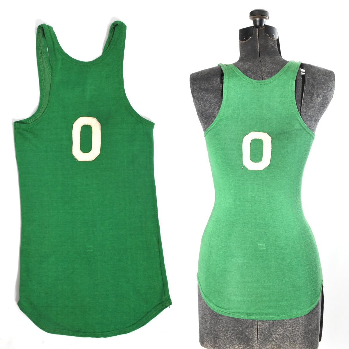 Vintage 1930s Green Sleeveless Basketball Jersey Shirt, XXS