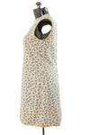 Vintage 1960s Large Cream Yellow Paisley Sleeveless Mini Dress