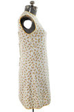 Vintage 1960s Large Cream Yellow Paisley Sleeveless Mini Dress