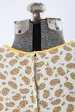 Vintage 1960s Large Cream Yellow Paisley Sleeveless Mini Dress