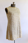 Vintage 1960s Large Cream Yellow Paisley Sleeveless Mini Dress