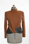 Vintage 1980s Medium Brown Wool Black Leather Peplum Sweater | by Joanie Char