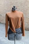 Vintage 1980s Medium Brown Wool Black Leather Peplum Sweater | by Joanie Char