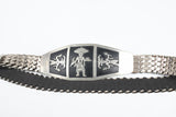 Vintage 1960s Medium - Large Silver Kachina Doll Buckle Stretch Scales Belt