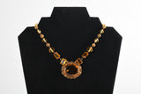 Vintage 1930s Amber Czech Glass Brass Filigree Bead Short Necklace | 14.5" Length