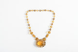 Vintage 1930s Amber Czech Glass Brass Filigree Bead Short Necklace | 14.5" Length