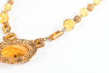 Vintage 1930s Amber Czech Glass Brass Filigree Bead Short Necklace | 14.5" Length