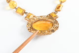 Vintage 1930s Amber Czech Glass Brass Filigree Bead Short Necklace | 14.5" Length