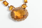 Vintage 1930s Amber Czech Glass Brass Filigree Bead Short Necklace | 14.5" Length