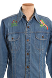 Vintage 1970s Medium Denim Blue Hippy Embroidered Jean Jacket Shirt | by JC Penney no