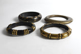 Vintage 1980s Black Brass and Horn Bangle Stack Bracelets Set of 4