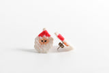 Vintage 1980s Santa Handmade Plastic Canvas Yarn Stud Earrings