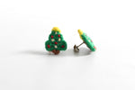 Vintage 1980s Christmas Tree Handmade Plastic Canvas Yarn Stud Earrings