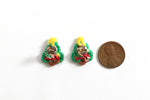 Vintage 1980s Christmas Tree Handmade Plastic Canvas Yarn Stud Earrings