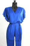 Vintage 1980s Small True Blue Flutter Sleeve Jumpsuit