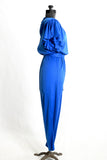 Vintage 1980s Small True Blue Flutter Sleeve Jumpsuit