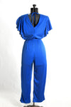 Vintage 1980s Small True Blue Flutter Sleeve Jumpsuit