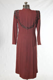 Vintage 1940s Large Red Earth Tone Wounded Long Sleeve Beaded Dress | for Montados