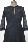 Vintage 1940s Medium Navy Blue Lace New Look Midi Dress