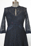 Vintage 1940s Medium Navy Blue Lace New Look Midi Dress