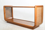 Vintage 1980s Caned Sides Smoked Glass Top Curved Oak Console Sofa Table