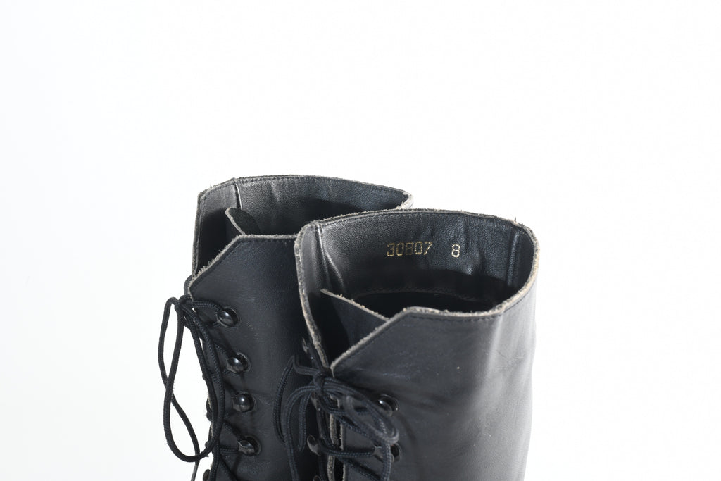 80s Black Leather Lace-Up Ankle Boot, Clarus