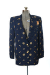 Vintage 1990s Medium Celestial Navy Blue Gold Blazer Jacket | by High Point