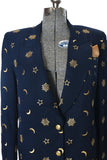 Vintage 1990s Medium Celestial Navy Blue Gold Blazer Jacket | by High Point