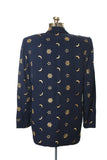 Vintage 1990s Medium Celestial Navy Blue Gold Blazer Jacket | by High Point