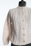 Vintage 1950s Small Cream Mohair Italian New Old Stock Italian Cardigan Sweater