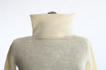 Vintage 1960s Small White Cream Cowl Collar 3/4 Sleeve Mohair Wool Sweater