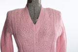 Vintage 1960s Medium Pink Diamond Knit Mohair Wool Sweater