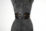 Vintage 1960s XS - Small Black Wide Leather Metal Studded Leather Lacing Cinch Belt