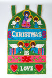 Vintage 1970s Green Pink Blue Christmas Is Love Angles Jesus Holiday Handmade Banner