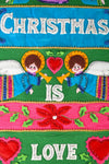 Vintage 1970s Green Pink Blue Christmas Is Love Angles Jesus Holiday Handmade Banner