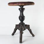 antique Victorian 1800s wood and cast iron piano stool with ship head lady mermaid iron legs shown on white background