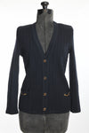 Vintage 1970s XS Navy Blue Classic Wool Cardigan Sweater | by Céline