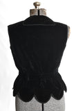 Antique 1800s Victorian Medium Black Velvet Scalloped Hem Ladies Waistcoat Vest