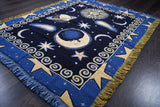 Vintage 1990s Celestial Navy Blue Yellow Throw Blanket | 48" W X 58" L | by Crown Crafts