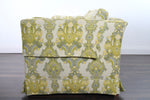 Vintage 1970s Green Yellow Floral Damask Tuxedo Couch | by Henredon