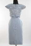 Vintage Late 50s Early 60s XS Blue Short Sleeve Wiggle Dress