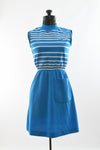 Vintage 1960s XS Blue White Striped Preppy Sleeveless Dress | Lacoste by David Crystal