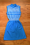 Vintage 1960s XS Blue White Striped Preppy Sleeveless Dress | Lacoste by David Crystal