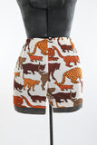 Vintage 1970s Small Orange Brown White Wild Cats Novelty Print Shorts