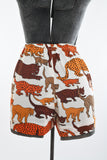 Vintage 1970s Small Orange Brown White Wild Cats Novelty Print Shorts