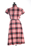 Vintage 1940s Small Red Black White Plaid Short Sleeve Cotton Day Dress | by Penney's Brentwood