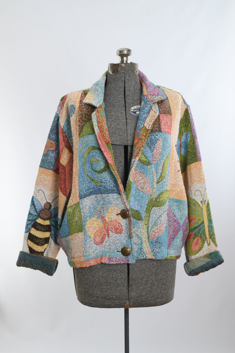 Vintage Painted Pony Floral Tapestry Texture Blazer Jacket Oversized M outlet Green USA